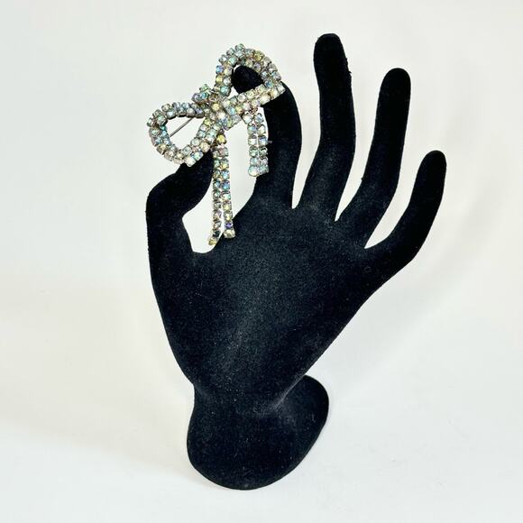 80’s Vintage Blue Rhinestone Cascading Bow Brooch - Picture 1 of 4